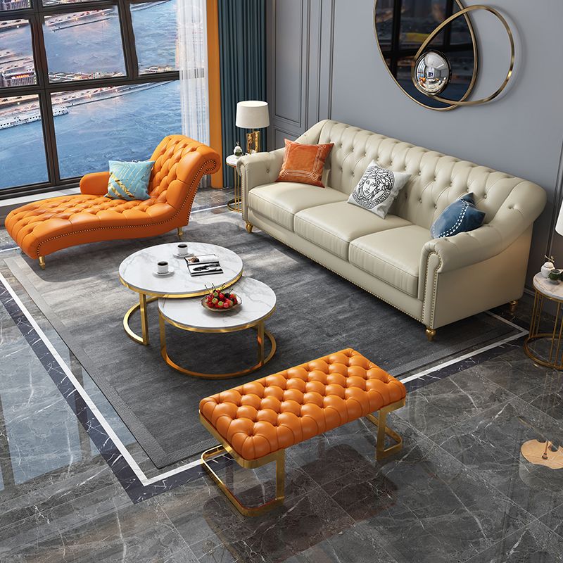 Beige 34.65" H Rolled Arm Glam Sofa with Nailhead Trim for Living Room Clearhalo 'furn' 'furn_sofas' 'Furniture' 'furniture_sofas' 'kitchen' 'kitchen_sofas' 'Living Room Furniture' 'Sofa' 'sofas' 1200x1200_5a0d5658-8894-4df7-99c5-511862e68d41