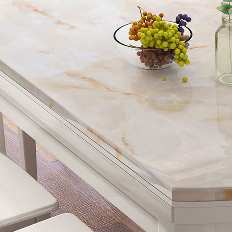 Moderne ronde witte stenen top intrekbare eettafel met 4 rubberwood benen