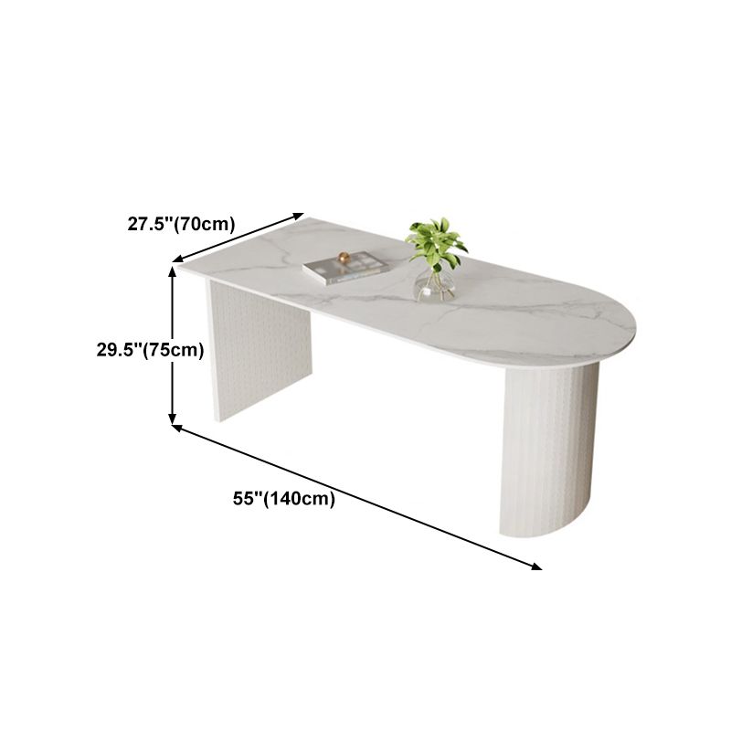 White Two Base Dining Table Modern White Stone Top Dining Table for Living Room Clearhalo 'Dining Tables & Seating' 'Dining Tables' 'dining_table' 'furn' 'furn_dining_table' 'Furniture' 'furniture_dining_table' 'Kitchen & Dining Furniture' 1200x1200_5a1a0c5b-e6f4-4863-ac45-cd3636532817