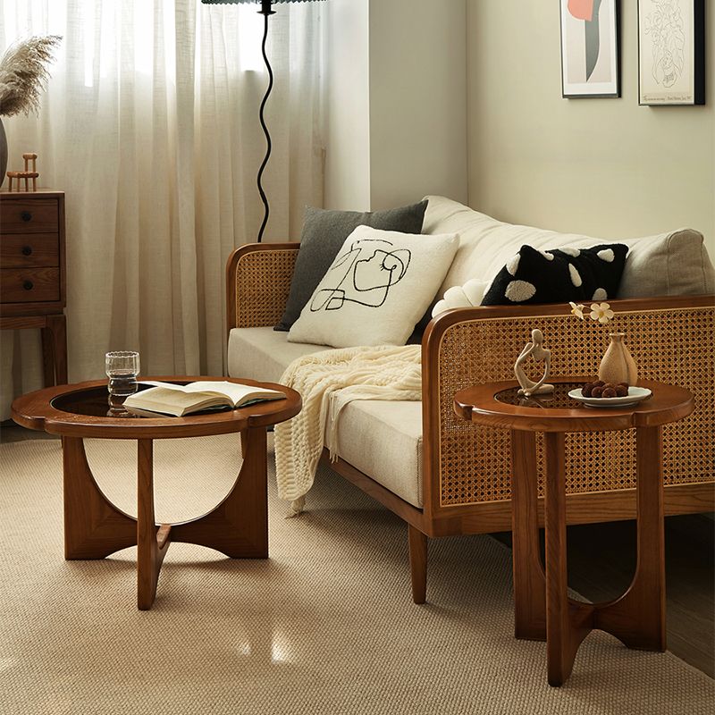 Table basse ou table d'appoint avec plateau en verre, pieds croisés noirs, table de cocktail