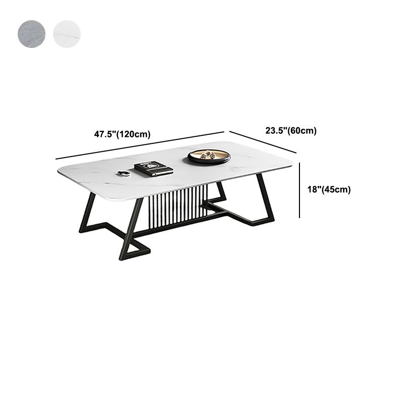 Rectangle Stone Top Coffee Table with Black Metal Trestle Base Clearhalo 'Coffee & Accent Tables' 'Coffee Tables' 'coffee_tables' 'furn' 'furn_coffee_tables' 'Furniture' 'Living Room Furniture' 1200x1200_5a1d603a-f823-4b3f-ad9e-4a1a19f5f4b9