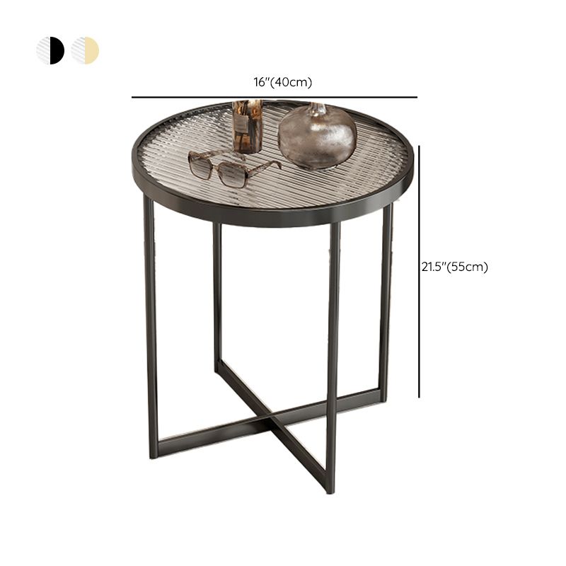 Modern Glass Side End Table Metal Cross Legs Round Corner Table