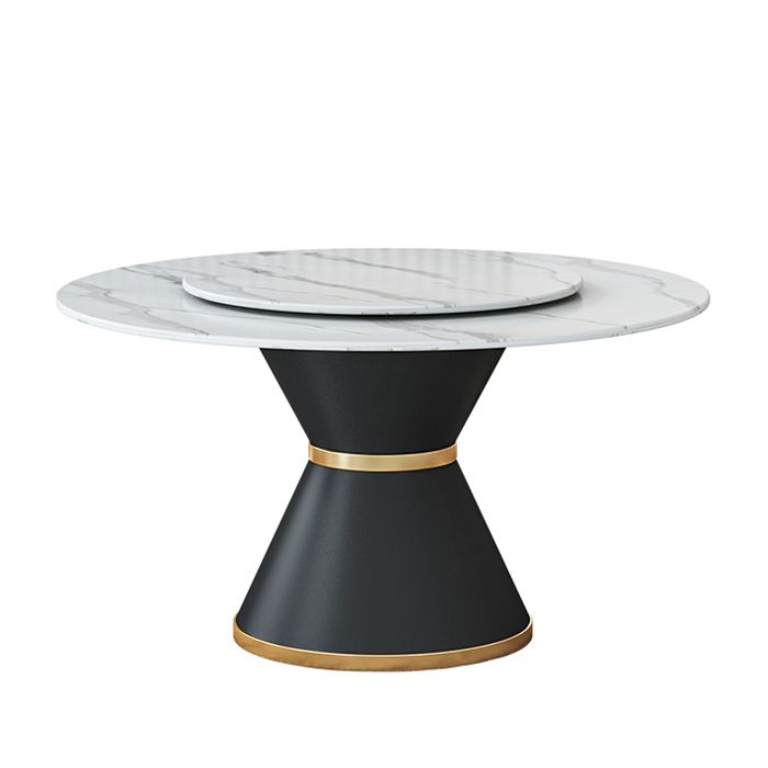 Round Stone Dining Table Black Base Traditional Luxury Dinette Table in White Clearhalo 'Dining Tables & Seating' 'Dining Tables' 'dining_table' 'furn' 'furn_dining_table' 'Furniture' 'furniture_dining_table' 'Kitchen & Dining Furniture' 1200x1200_5a236397-dbaf-445c-8acb-bf2078da660c