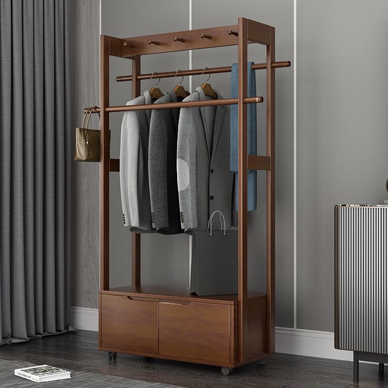 Modern Style Bedroom Wardrobe Movable Wooden Armoire with Drawers