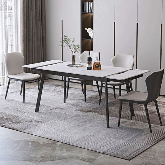 Modern Dining Table Rectangle Extendable Black Frame Dining Table for Dining Room