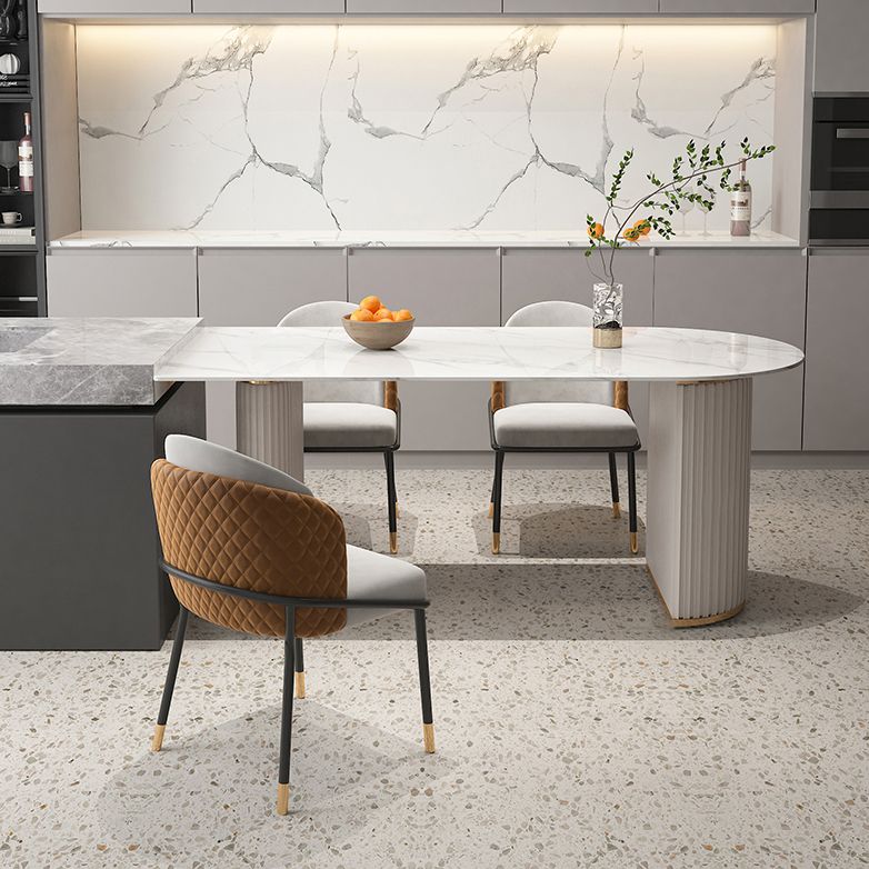 Contemporary Sintered Stone Dining Table Heteromorphic Shape Table with Double Pedestal Clearhalo ' dining_table' 'Dining Tables & Seating' 'Dining Tables' 'furn' 'furn_dining_table' 'Furniture' 'furniture_dining_table' 'Kitchen & Dining Furniture' 'kitchen&dining_furn' 'kitchen' 'kitchen_dining_table' 1200x1200_5a2d9aee-22ae-4947-95b4-11fe46137cd5