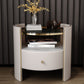 1-Drawer Glass Top Nightstand, 19.69" Tall 1-Shelf Leather Night Stand