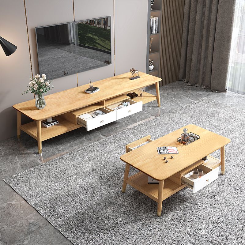 Supporto TV scandinavo da 16" con ripiani aperti, console multimediale TV con cassetti