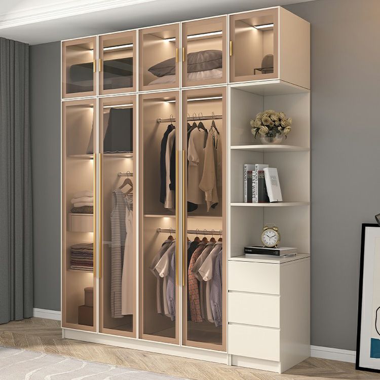 Armoire en bois d'ingénierie avec portes en verre armoire moderne pour chambre à coucher