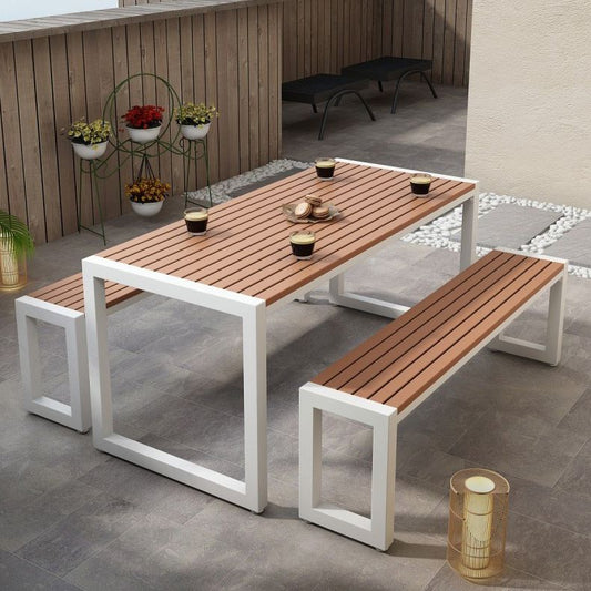 Mesa de comedor de madera rectángulo de 1/3/5 piezas industrial para el patio para el patio