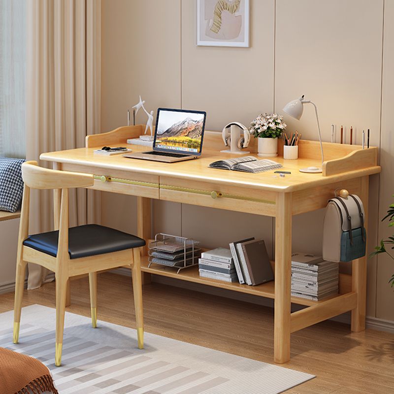 Bedroom Writing Desk Solid Wood Glam Computer Desk with Shelf , 29.5 Inch High Clearhalo 'furn' 'furn_office_desk' 'Furniture' 'Office Desks' 'Office Furniture' 'office_desk' 1200x1200_5a3a0e59-dff9-4255-9b7d-b0985471021a