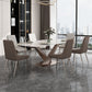 Modern Style Sintered Stone Dining Table with Standard Height Table and Rose Gold Trestle Base Clearhalo 'Dining Room Sets' 'Dining Tables & Seating' 'dining_room_set' 'furn' 'furn_dining_room_set' 'Furniture' 'furniture_dining_room_set' 'Kitchen & Dining Furniture' 'kitchen&dining_furn' 'kitchen' 1200x1200_5a3ea091-1594-470f-b45e-460d16893429