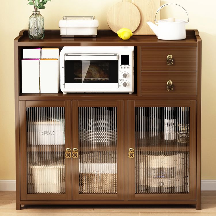 現代の茶色の竹のビュッフェテーブル2ドロワー付きオープンストレージサイドボード