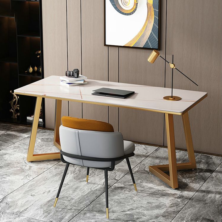 29"H Glam Writing Desk Rectangular Office Desk with Metal Legs Clearhalo 'furn' 'furn_office_desk' 'Furniture' 'Office Desks' 'Office Furniture' 'office_desk' 1200x1200_5a47c8c7-35fd-49ac-a507-3c0beeaea1fe