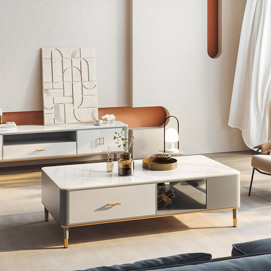 Glam 4 Legs Coffee Table Slate Rectangular Coffee Table Set for Home