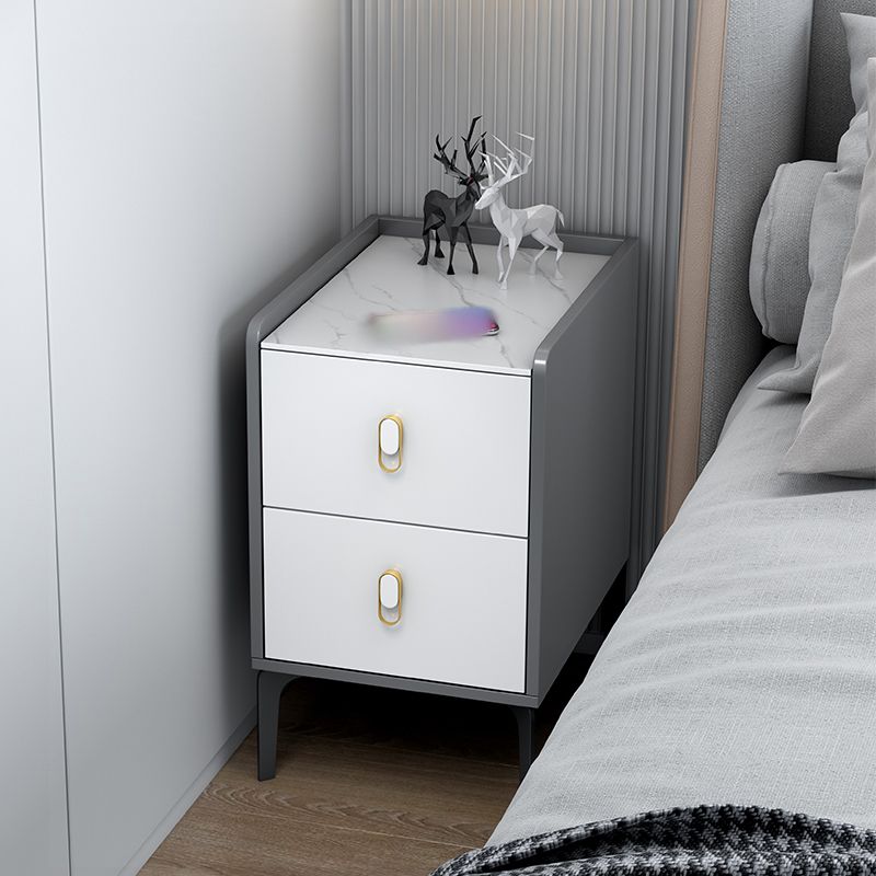 Mesa nocturna de piedra de 20 "H Patillas de almacenamiento modernas de 2 cavadores incluye la cama de noche de la cama