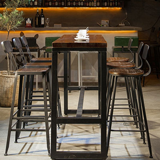 産業用1/7ピースバーテーブルセット長方形の木材カウンターテーブルカフェ用の高いスツール付き