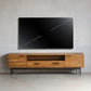 Brown TV Media Stand with Drawers Industrial Solid Wood Media Console with Metal Legs