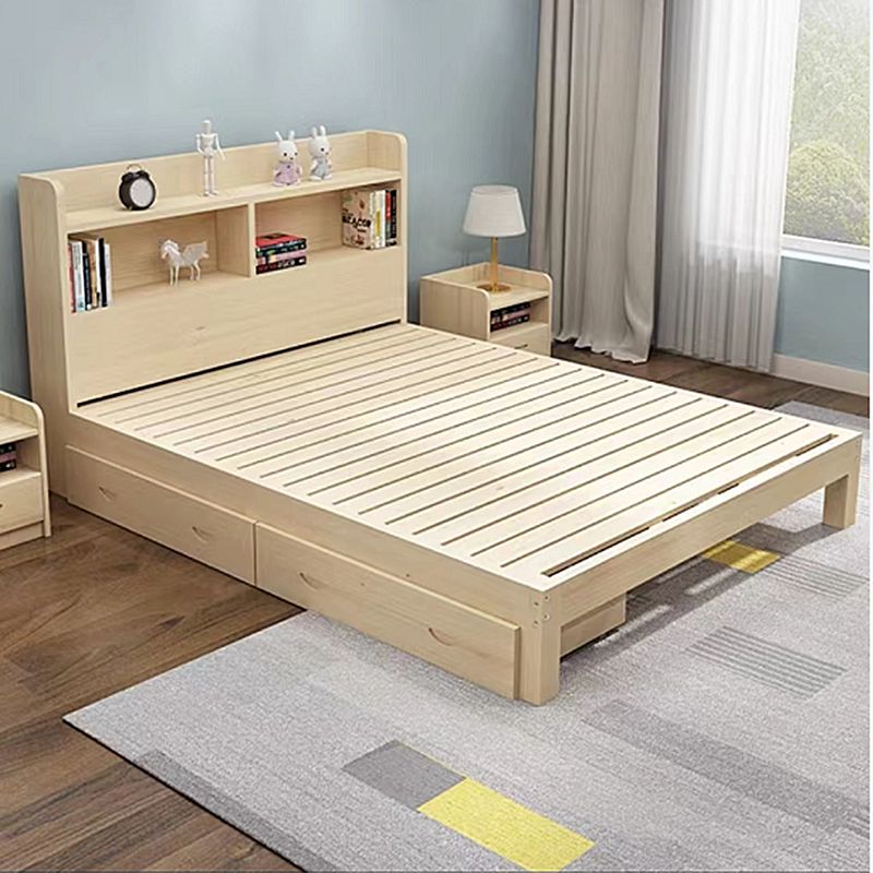 Nordic Solid Wood Bookcase Included Bed Frame Upholstered 2-Drawer Bed Frame