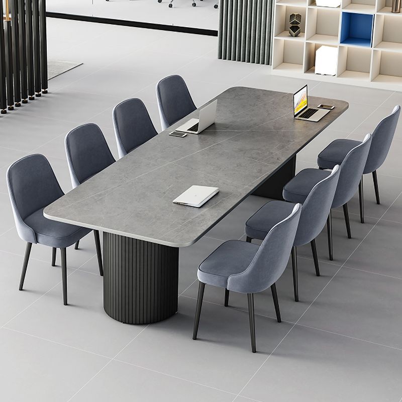 Tavolo da laptop rettangolare da ufficio grigio/scrivania in pietra bianca con 2 gambe