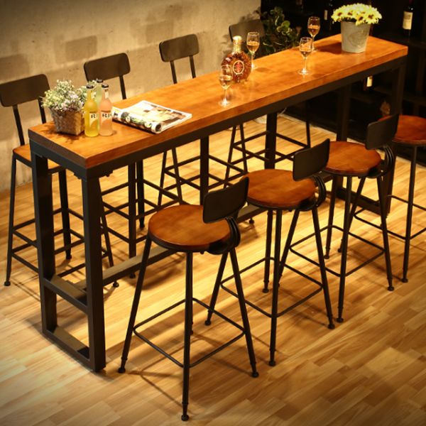 Set tavolo da bar industriale 1/5/7/9 pezzi Tavolo da banco rettangolare in legno di pino con sgabelli alti