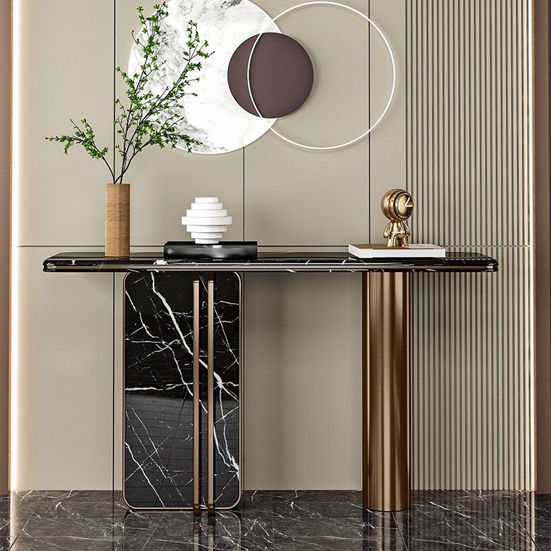 Tavolo console contemporanea a forma di rettangolo tavolo di divano in pietra in nero/grigio