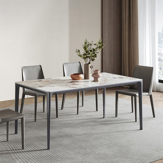 Metal Contemporary Rectangular Table White Sintered Stone Dining Table with Metal Legs