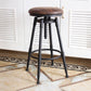 Industrial Metal Barstool Low Back Faux Leather Cushion Footrest Stool with 4 Legs