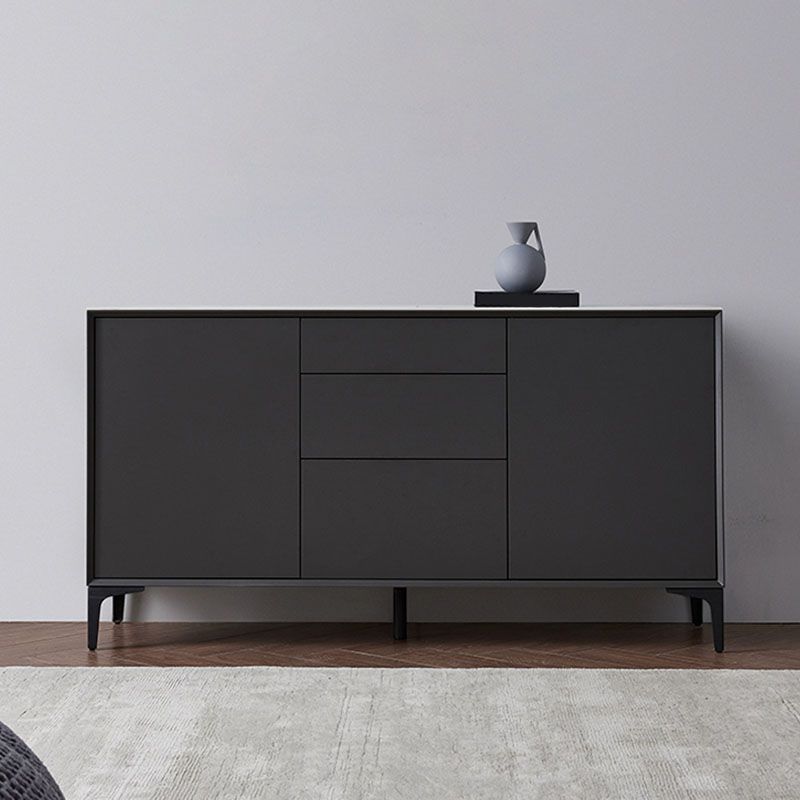 Black Buffet Sideboard Sintered Stone Top Server with Door and Drawer Clearhalo 'buffet_sideboard' 'Buffets & Sideboards' 'furn' 'furn_buffet_sideboard' 'Furniture' 'Kitchen & Dining Furniture' 1200x1200_5a648f1a-d47f-4ff6-ae95-5309d8444016