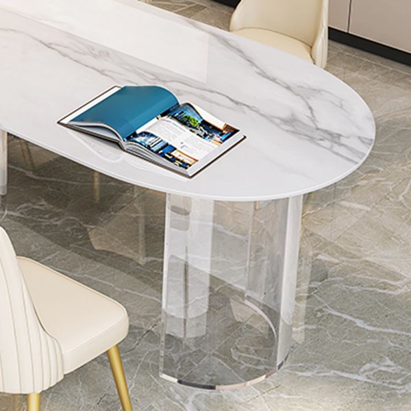 Sintered Stone Top Dining Table Modern White Table with Acrylic Double Pedestal Clearhalo 'Dining Tables & Seating' 'Dining Tables' 'dining_table' 'furn' 'furn_dining_table' 'Furniture' 'furniture_dining_table' 'Kitchen & Dining Furniture' 'kitchen' 'kitchen_dining_table' 1200x1200_5a689595-d7bb-4205-b3b2-5fccc9d1861f