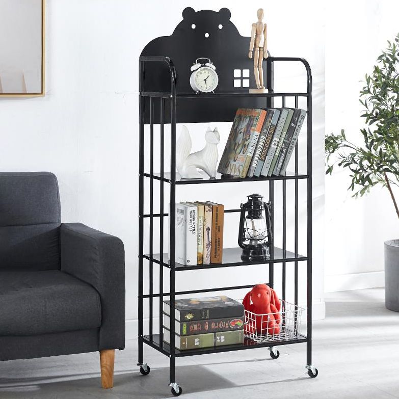 Modern Style Bookshelf Open Back Metal Bookcase with Caster Wheels