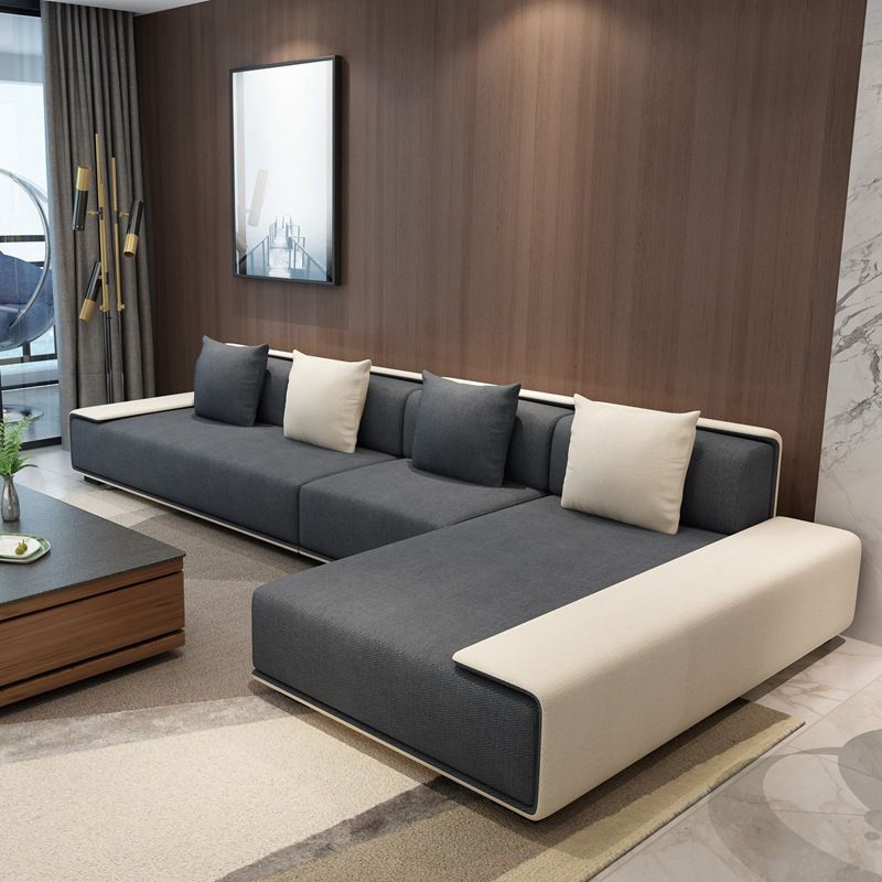 Contemporary L-Shape Sofa & Chaise with Bolster Pillows for Living Room Clearhalo 'furn' 'furn_sectionals' 'Furniture' 'Living Room Furniture' 'Sectionals' 1200x1200_5a72ca2c-e669-436b-9c31-065b92b86009