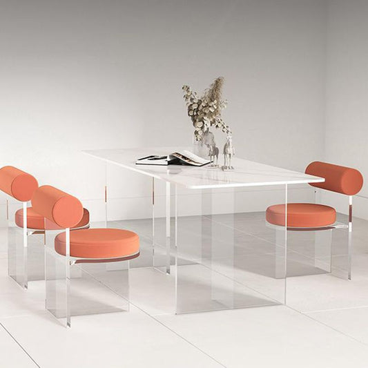 Contemporary Style 1/2/4/6 Pieces Dining Chairs Set Rectangle Stone Furniture in White