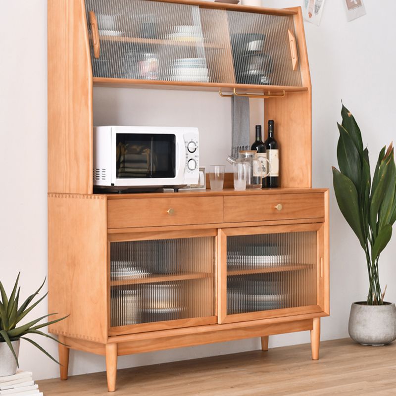 Moderno server in legno massiccio di pino 2 cassetto credenza marrone con porta di vetro