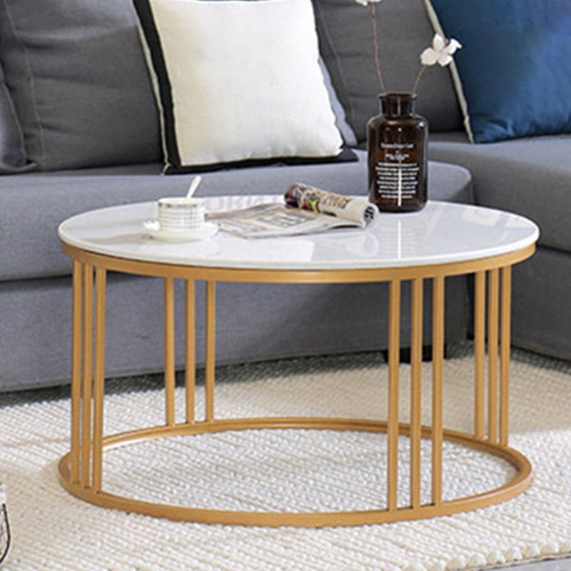 Glam Style White Round Coffee Table with Marble Top and Iron Frame Base Clearhalo 'Coffee & Accent Tables' 'Coffee Tables' 'coffee_tables' 'furn' 'furn_coffee_tables' 'Furniture' 'Living Room Furniture' 1200x1200_5a760ac9-8488-41dc-8a83-4e388783c730