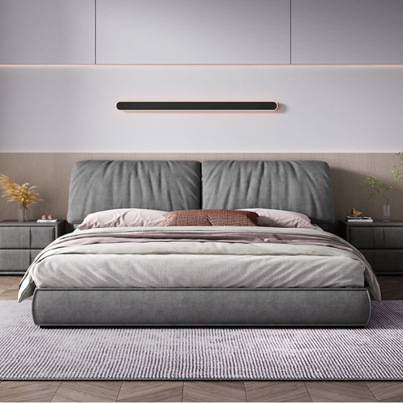 Modern Style Upholstered Headboard Grey Imitation Leather Bed Clearhalo 'Bedroom Furniture' 'Beds' 'furn' 'furn_beds' 'Furniture' 1200x1200_5a76d122-e898-4d7d-96ac-3c77ce5ab4d7
