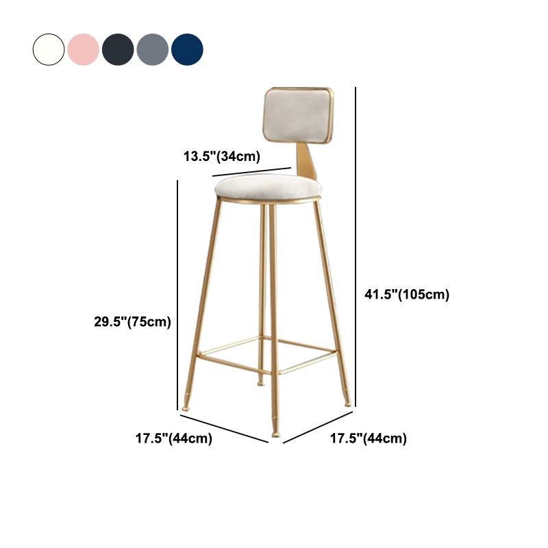 Glam Armless Backrest Counter Stool Iron Cashier Bar Stool with Flannel Cushion and Pedal Clearhalo 'Bar Furniture' 'Bar Stools' 'bar_stools' 'furn' 'furn_bar_stools' 'Furniture' 'furniture_bar_stools' 'Kitchen & Dining Furniture' 1200x1200_5a7f5e26-10fc-45ae-9e9b-028567d5cb67