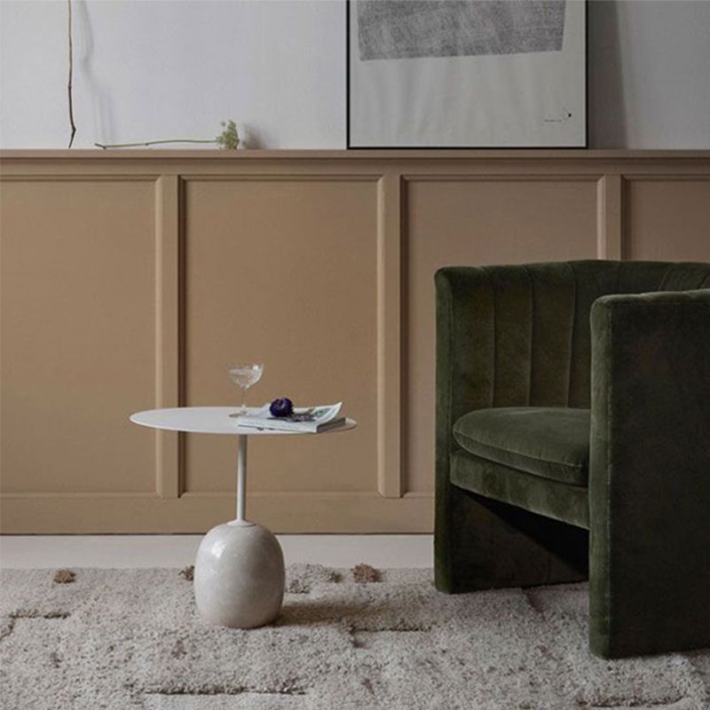 Mid-Century Metal Round Top Side Table Marble Pedestal End Table