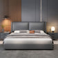 Contemporary Grey Leather Upholstered Standard Bed, Rectangular Panel Bed