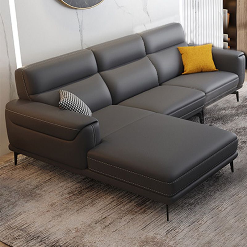 Modern Tufted Tight Back Genuine Leather Sectionals, 36" Sectional Sofa in Kingston Gray Clearhalo 'furn' 'furn_sectionals' 'Furniture' 'Living Room Furniture' 'Sectionals' 1200x1200_5a8a7f99-1457-462a-9df9-420ec824918c