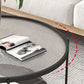 Modern Round Glass & Slate Coffee Cocktail Table with Storage Shelf