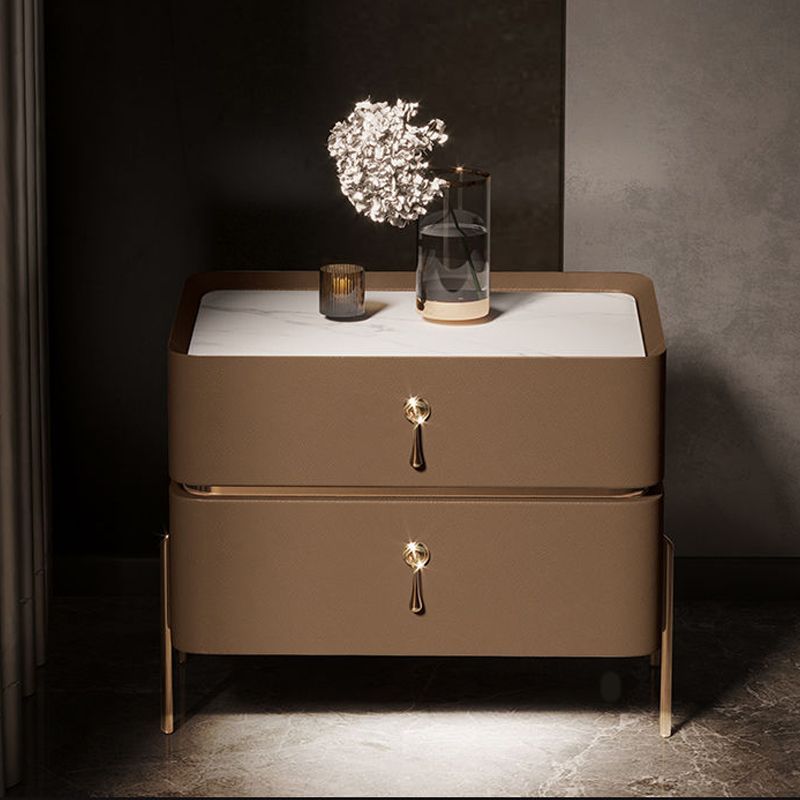 2-drawer Nightstand Contemporary Stone Night Table ,19.7" Tall Clearhalo 'Bedroom Furniture' 'furn' 'furn_night_stand' 'Furniture' 'night_stand' 'Nightstands' 1200x1200_5a8f4409-74cb-4602-8437-aec8b6537a77