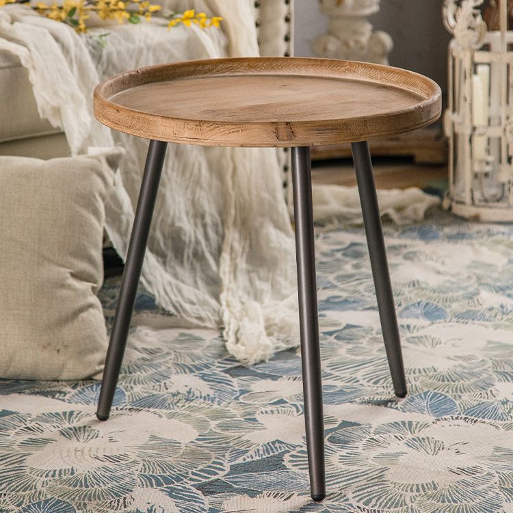 19.68 "背の高いソリッドウッドラウンドトレイトップエンドテーブル鉄3脚サイドテーブル
