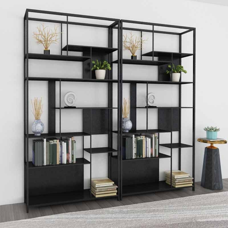10" W Open Storage Bookcase Black / Gold / White Metal Bookshelf with Shelves