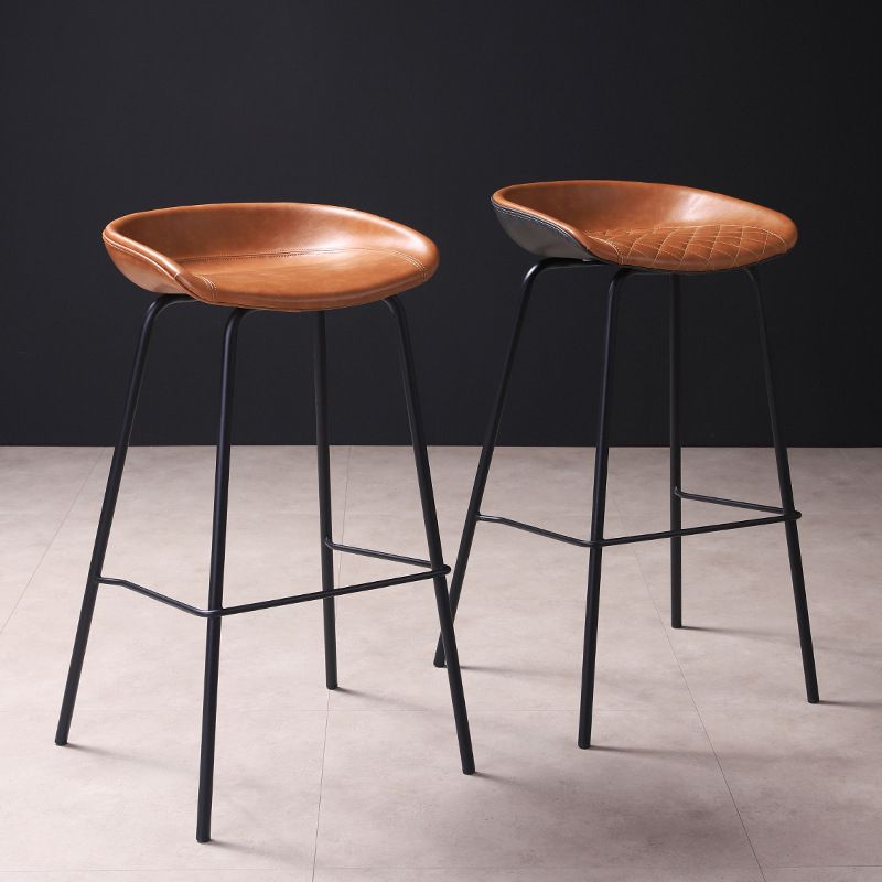 Contemporary Leather Counter Stools Metal Bar Stool for Living Room