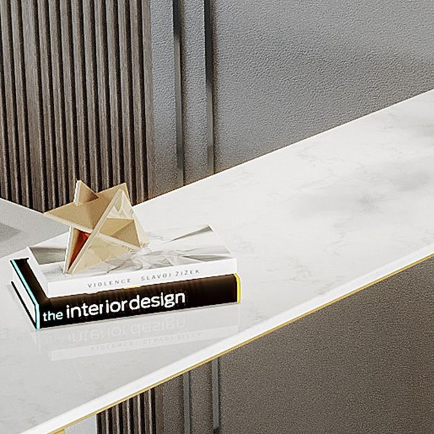 White Top Bar Table with Storage Base Glam Pub Table with Gold Metal Frame Clearhalo 'Bar Furniture' 'Bar Tables' 'bar_tables' 'furn' 'furn_bar_tables' 'Furniture' 'Kitchen & Dining Furniture' 1200x1200_5a9187d5-d8f0-4c96-ae92-57a850371592