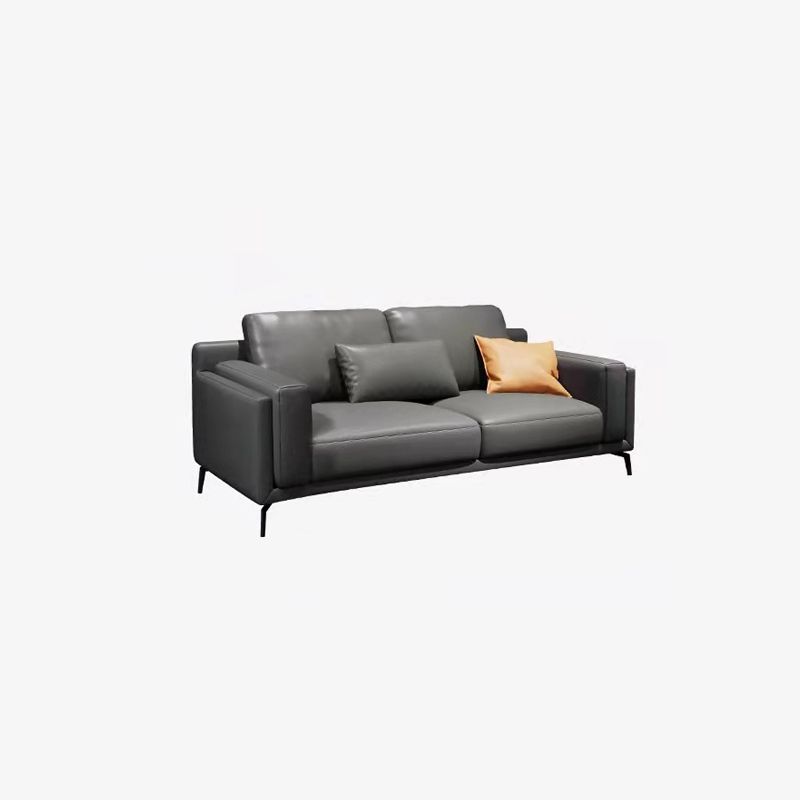 Square Arm Grey Pillowed Back Cushions Splayed Wooden Legs Sofa Clearhalo 'furn' 'furn_sectionals' 'Furniture' 'furniture_sectionals' 'kitchen' 'kitchen_sectionals' 'Living Room Furniture' 'Sectionals' 1200x1200_5a95f2f1-fc45-4dcd-aeb7-5f5fc0e1f68e