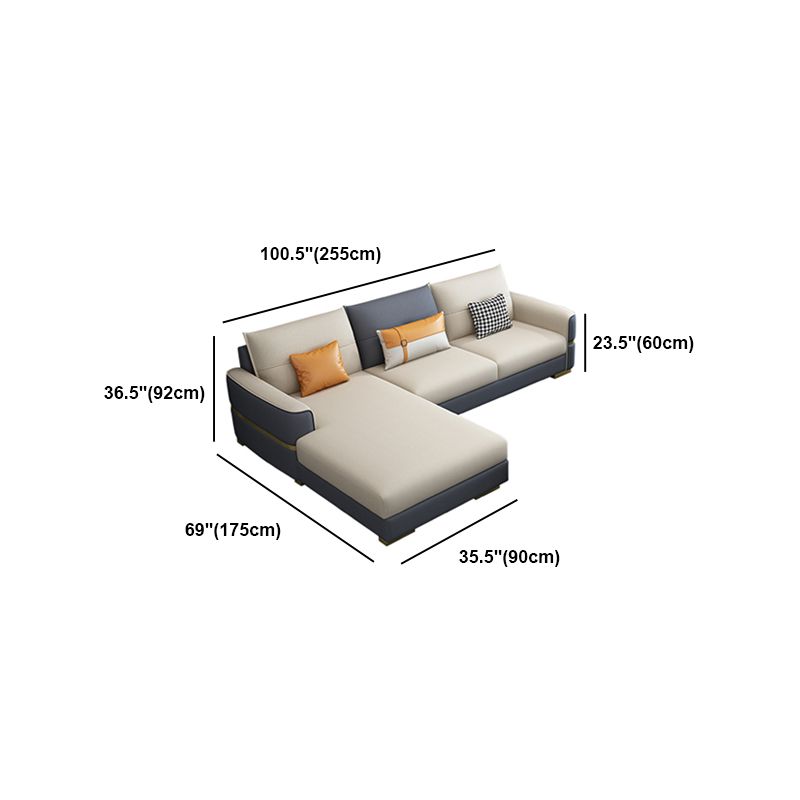 Faux Leather Square Arm Sofa Glam Grey and Beige Sofa Chaise