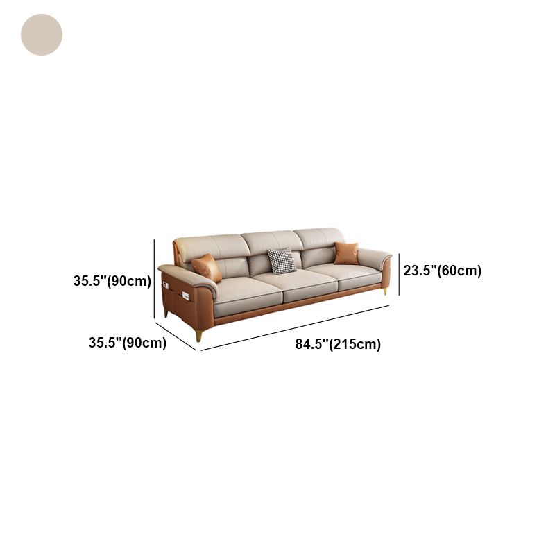 Modern Faux Leather Beige Sofa with Pillow Top Arm for Living Room Clearhalo 'furn' 'furn_sectionals' 'Furniture' 'furniture_sectionals' 'Living Room Furniture' 'Sectionals' 1200x1200_5a9bc60f-d31d-4c48-a077-40214c7a0da5