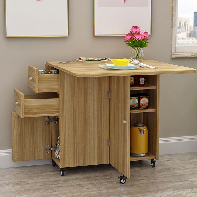 Wood Mid-Century Modern Table Pedestal Dining Table with Drop Leaf Clearhalo ' dining_table' 'Dining Tables & Seating' 'Dining Tables' 'Furniture' 'furniture_dining_table' 'Kitchen & Dining Furniture' 'kitchen&dining_furn' 'kitchen' 'kitchen_dining_table' 1200x1200_5a9c3f60-0b78-4bed-8a10-3e3f58c78d46